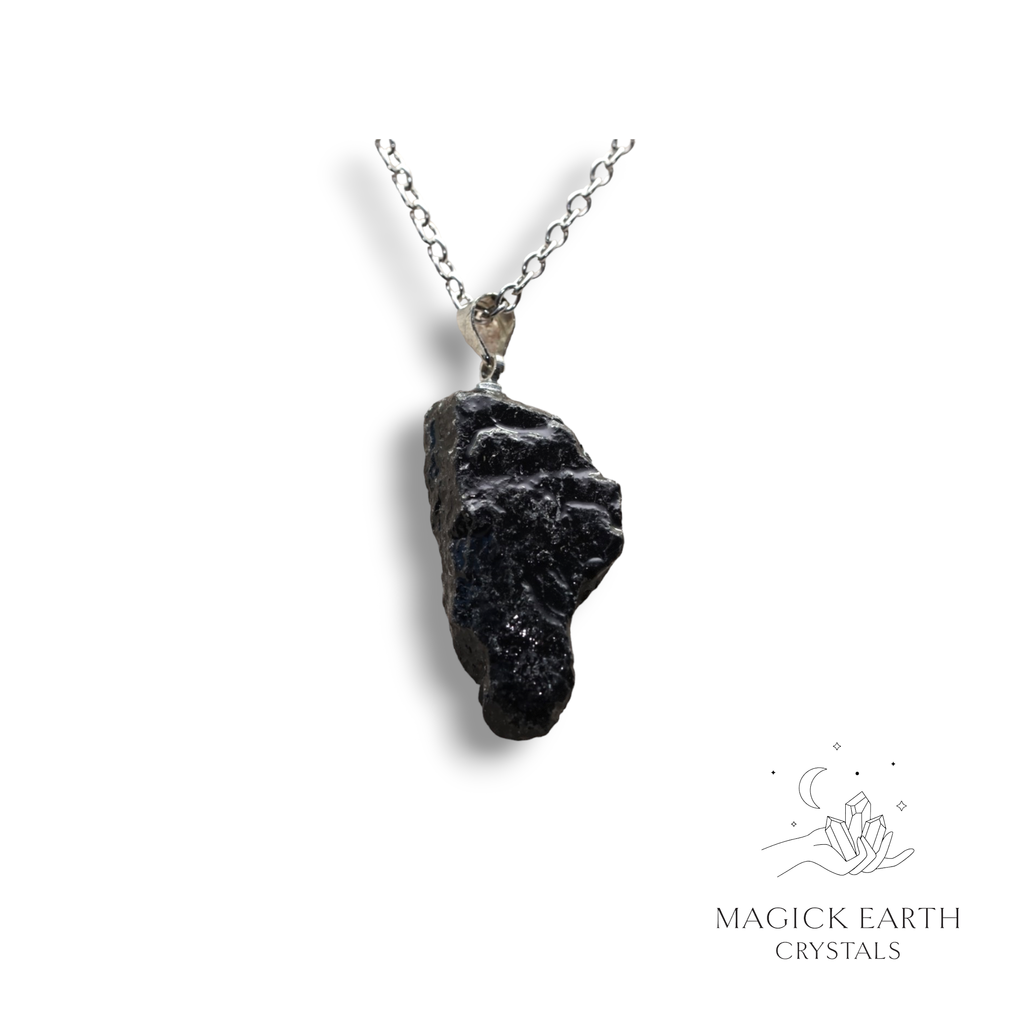 Black Tourmaline Pendant  Platinum Finish For Protection & Grounding