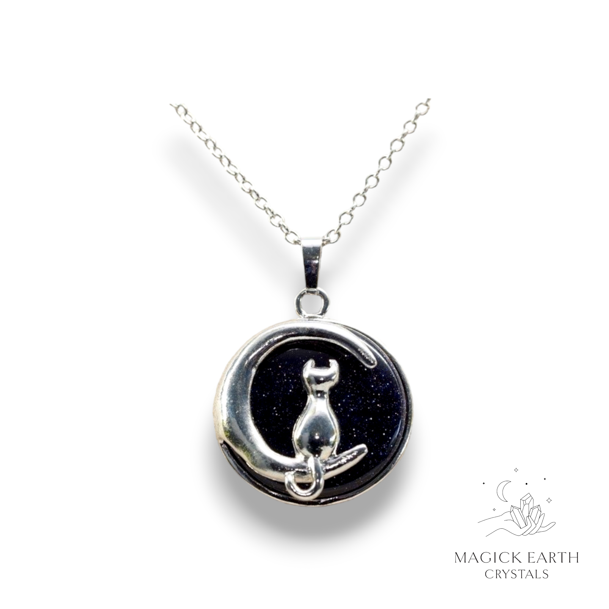 Blue Goldstone Cat / Kitten  Pendant For Ambition & Action