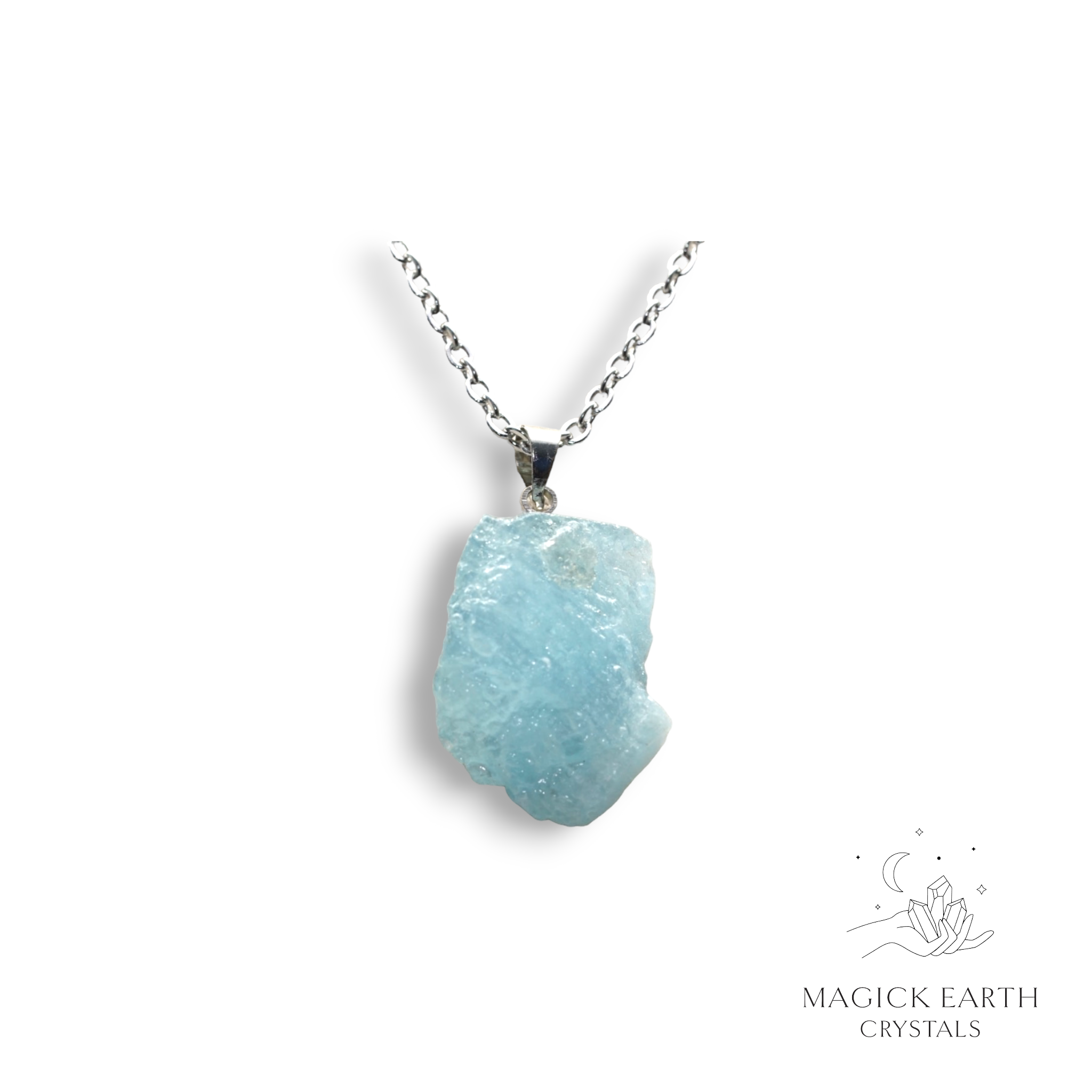 Aquamarine  Pendant with Platinum Finish Option  D For Courage & Communication