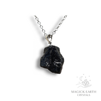 Black Tourmaline Pendant  Platinum Finish For Protection & Grounding
