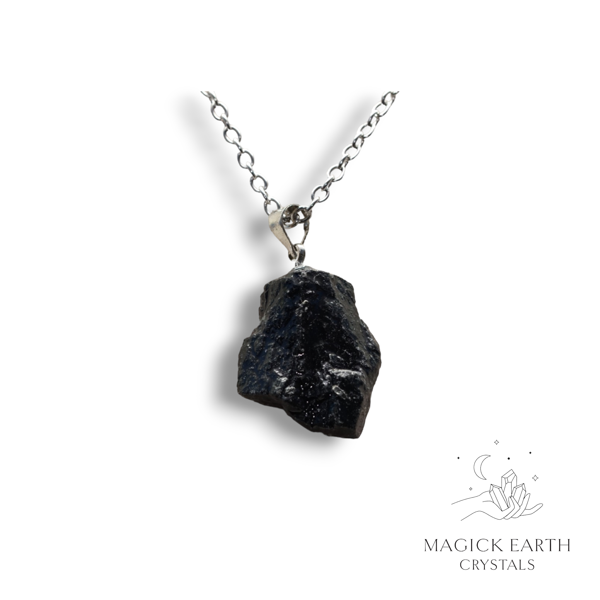 Black Tourmaline Pendant  Platinum Finish For Protection & Grounding