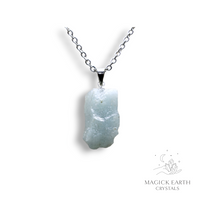 Aquamarine Pendant with Platinum Finish Option  E For Courage & Communication