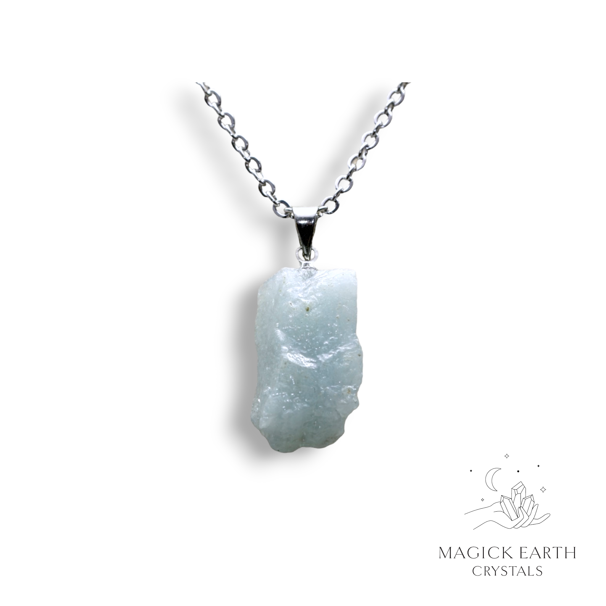 Aquamarine Pendant with Platinum Finish Option  E For Courage & Communication