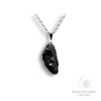 Black Tourmaline Pendant  Platinum Finish For Protection & Grounding