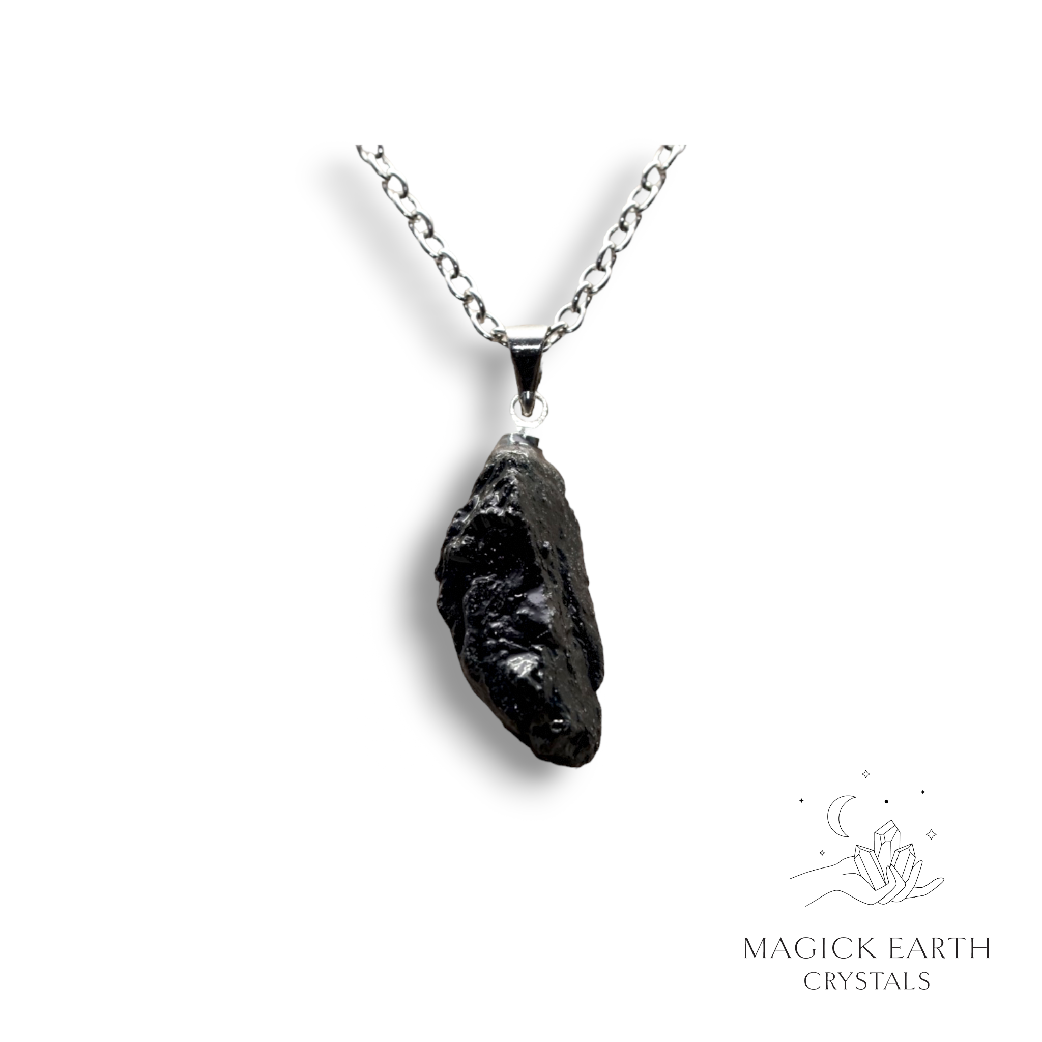 Black Tourmaline Pendant  Platinum Finish For Protection & Grounding