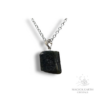 Black Tourmaline Pendant  Platinum Finish For Protection & Grounding