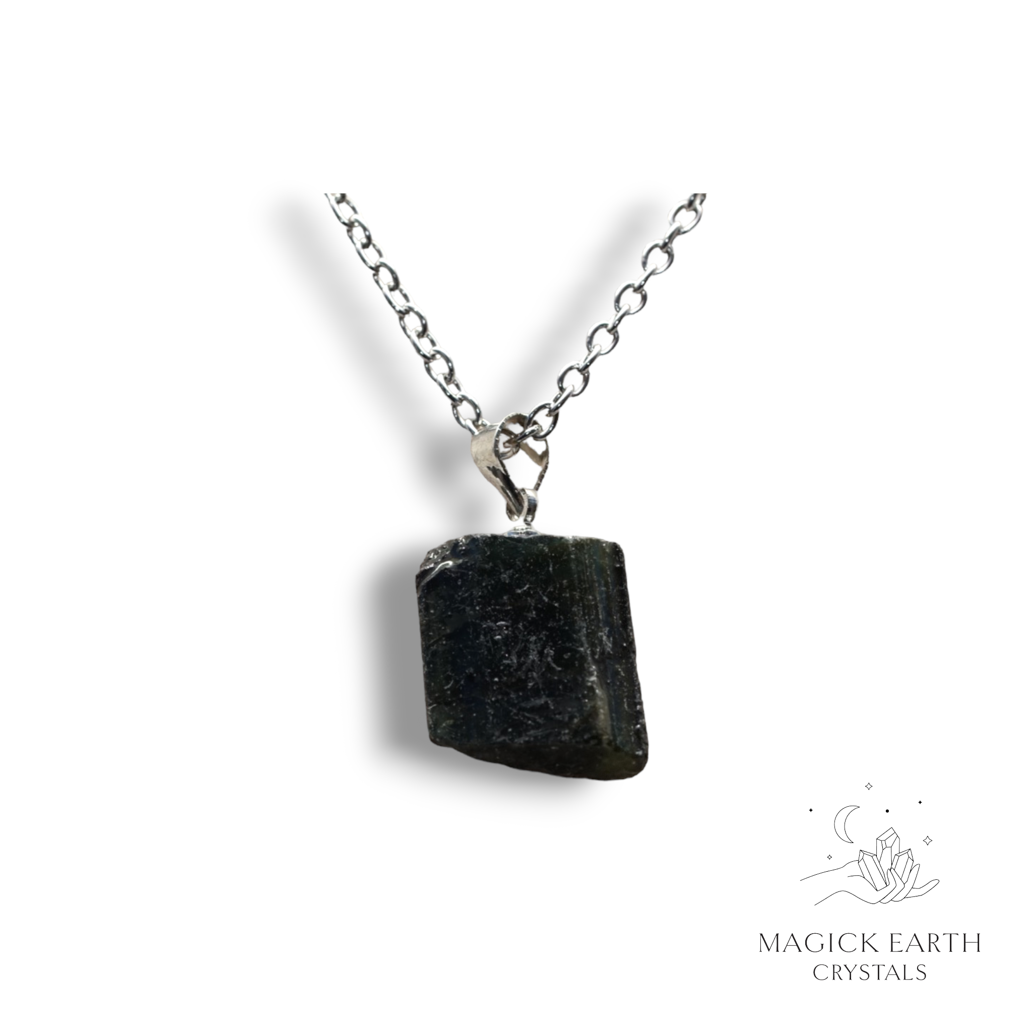 Black Tourmaline Pendant  Platinum Finish For Protection & Grounding