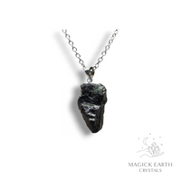 Black Tourmaline Pendant  Platinum Finish For Protection & Grounding