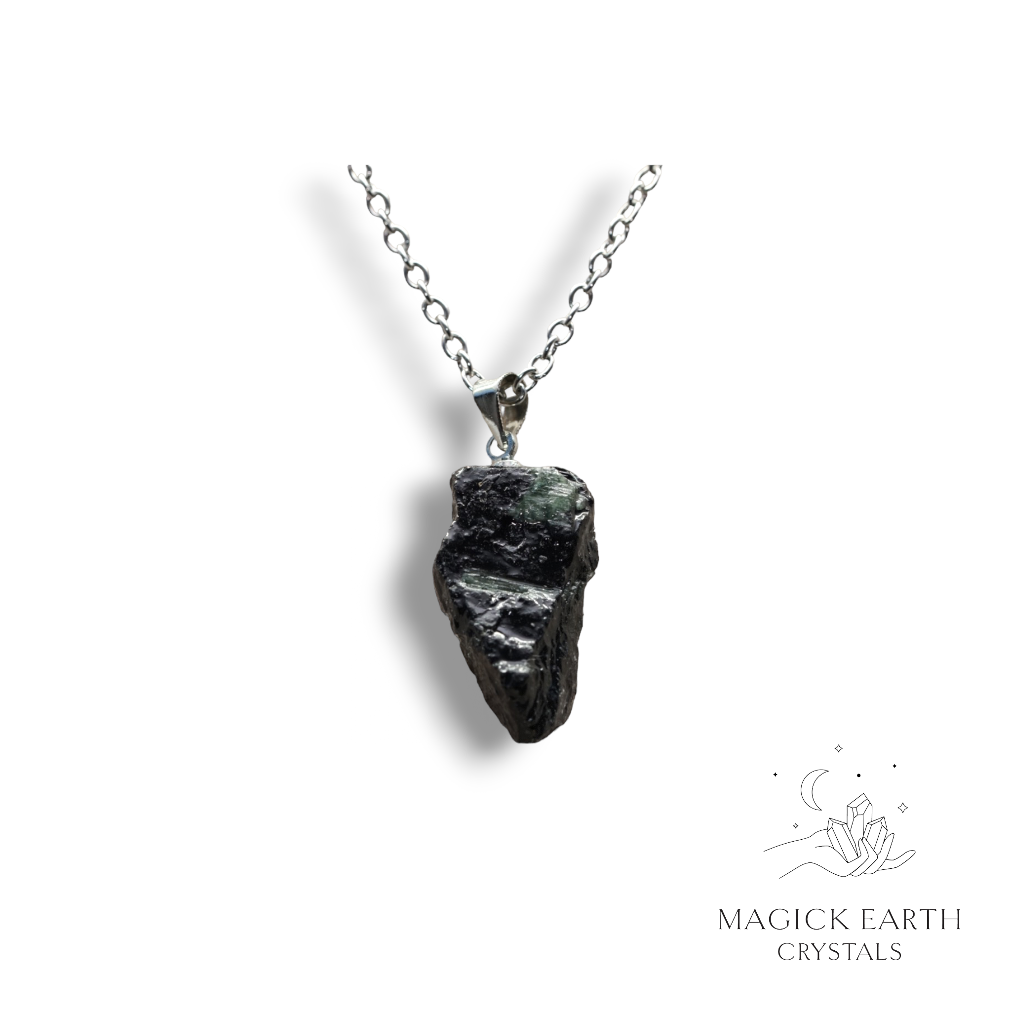 Black Tourmaline Pendant  Platinum Finish For Protection & Grounding