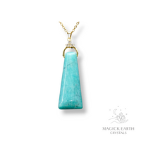 Amazonite  Trapezoid Pendant Darker Shade with Gold Finish For Boundaries & Emotional Balance