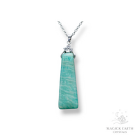 Amazonite Trapezoid Pendant Darker Shade with Platinum Finish For Boundaries & Emotional Balance