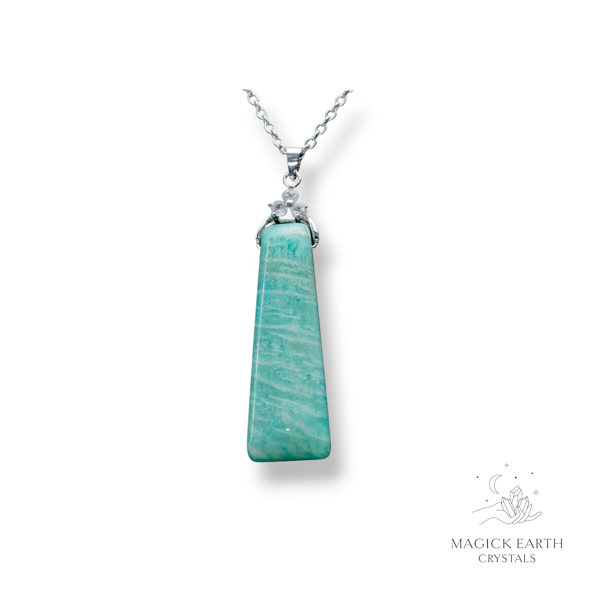 Amazonite Trapezoid Pendant Darker Shade with Platinum Finish For Boundaries & Emotional Balance