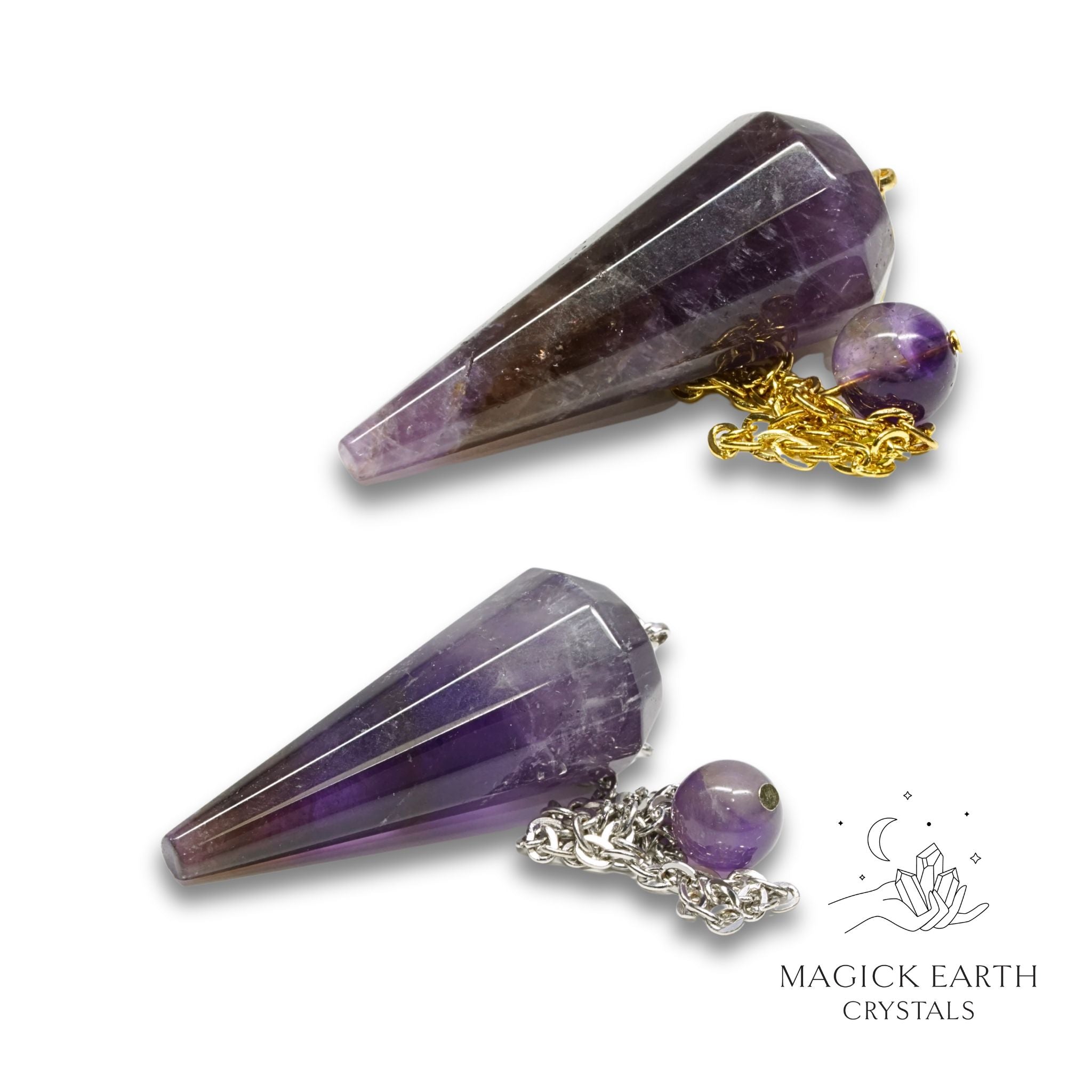 Amethyst 12 Facet Pendulum With Gold  or Platinum Finish For  Sacred Stillness