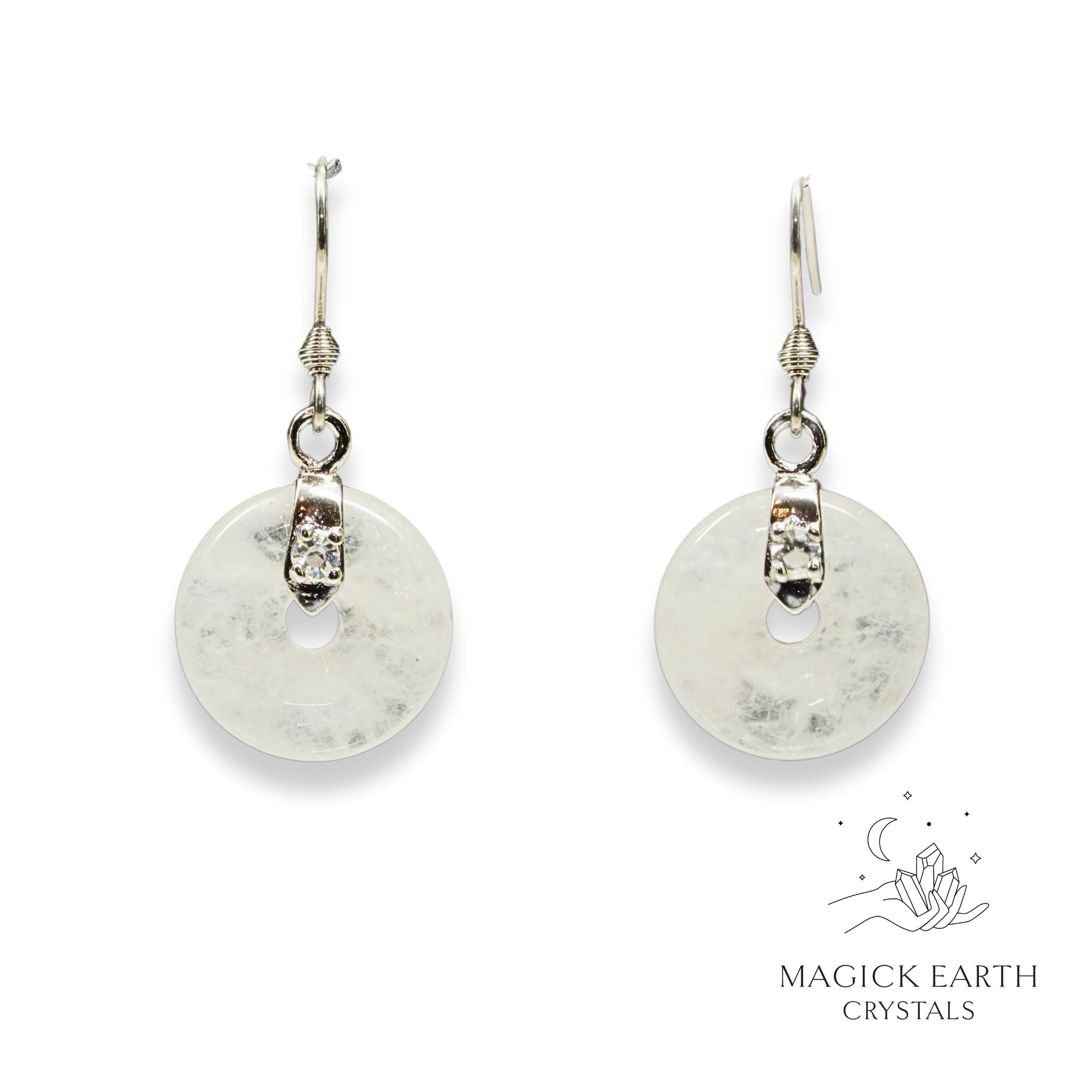 Clear Quartz  Donut  Earrings with Platinum Finish for Amplified Insight