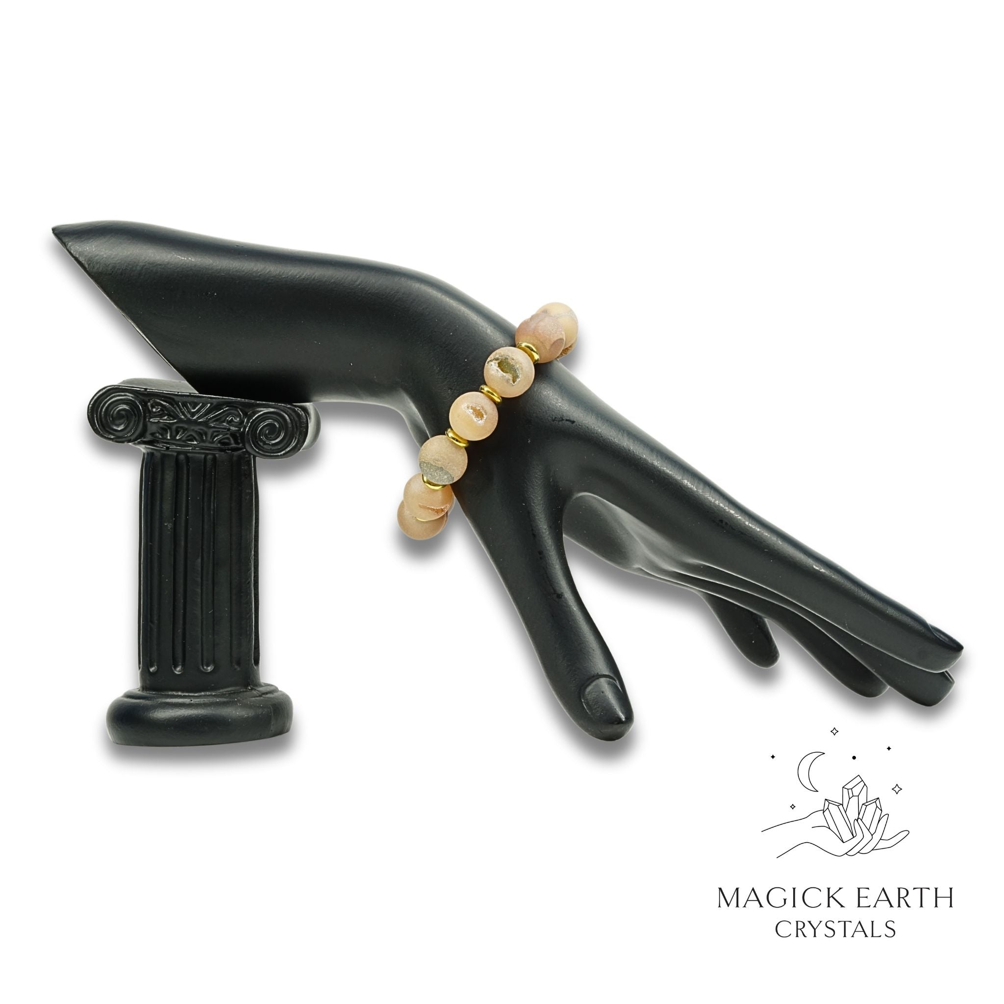 Electroplated Druzy Bracelet in Beige with Stretch Finish for Steady Strength