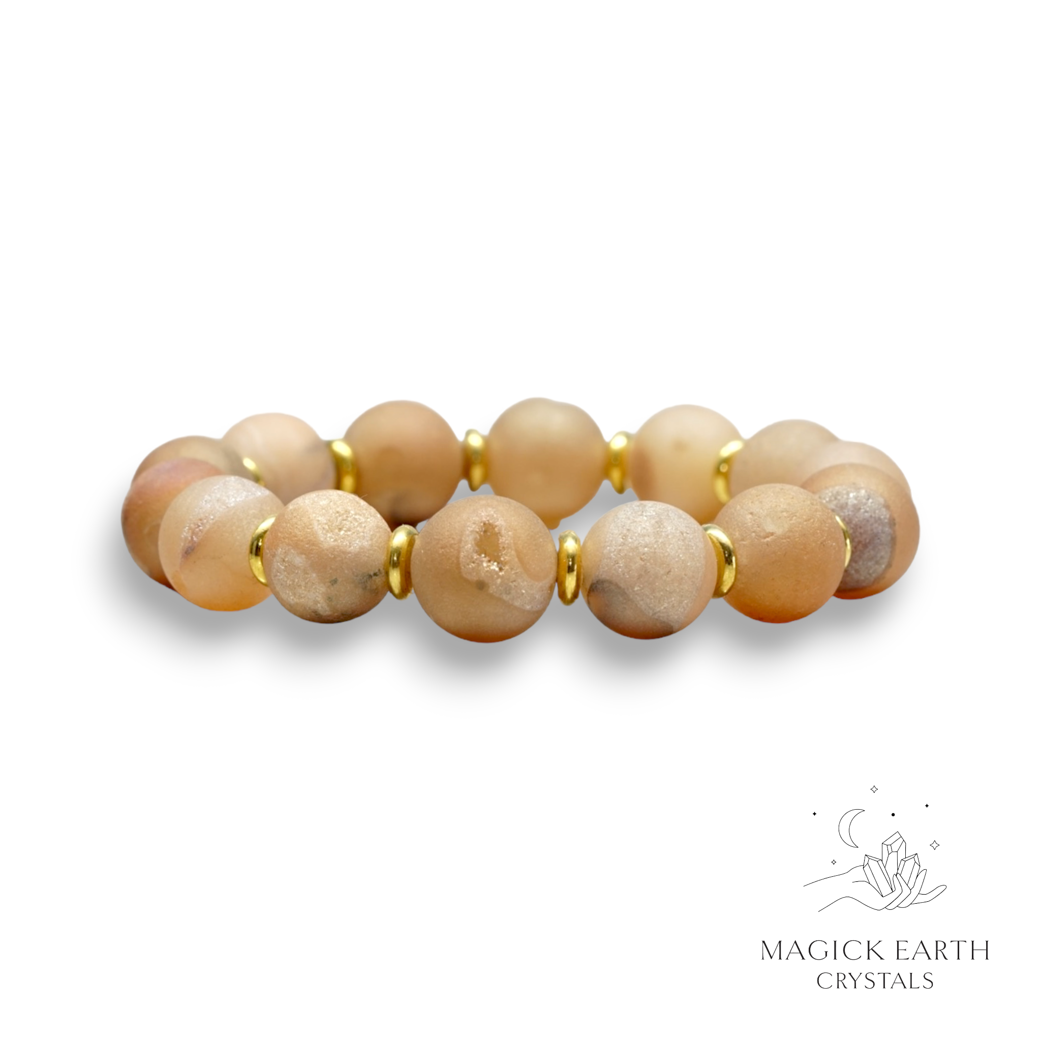 Electroplated Druzy Bracelet in Beige with Stretch Finish for Steady Strength