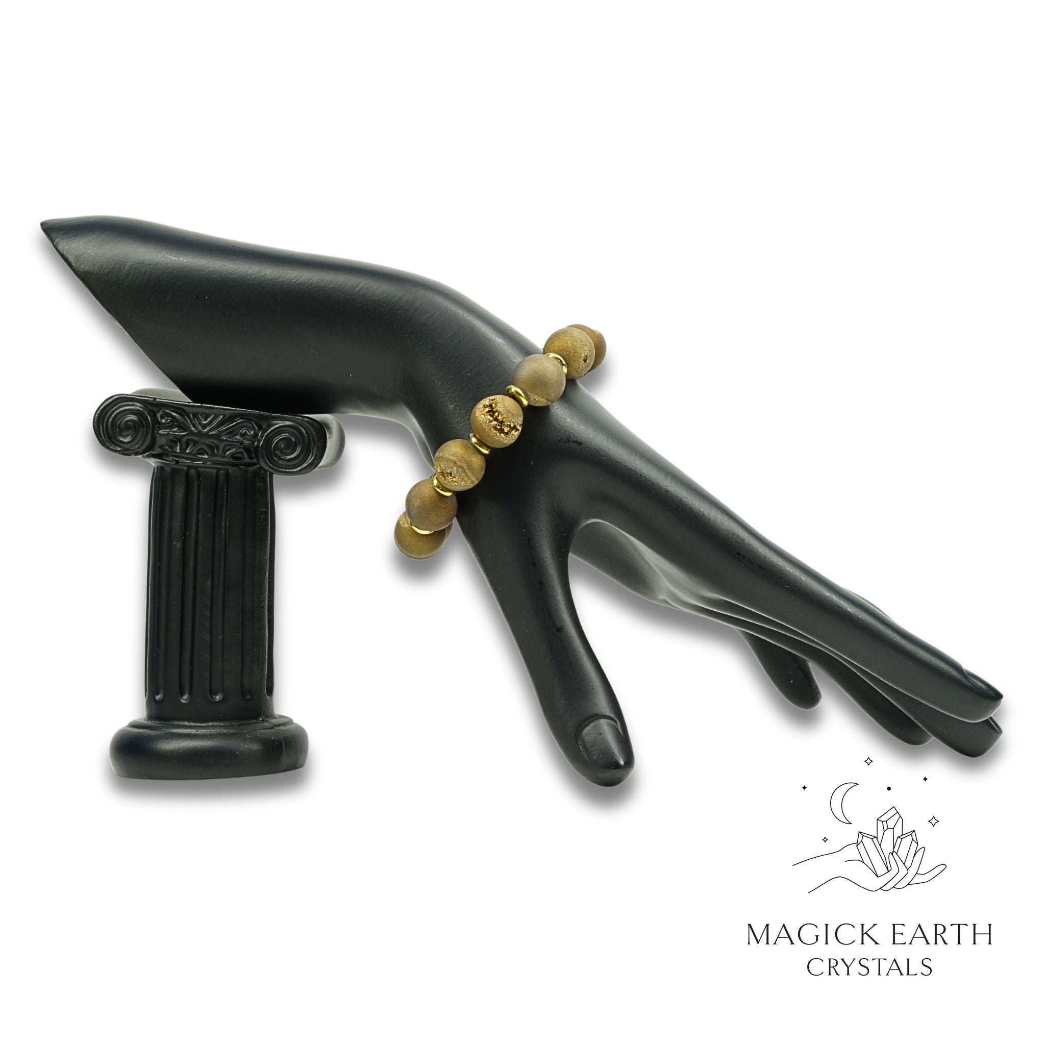 Electroplated Druzy Bracelet in Gold with Stretch Finish for Steady Strength