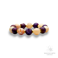 Electroplated Druzy Bracelet in Purple & Beige with Stretch Finish for Steady Strength