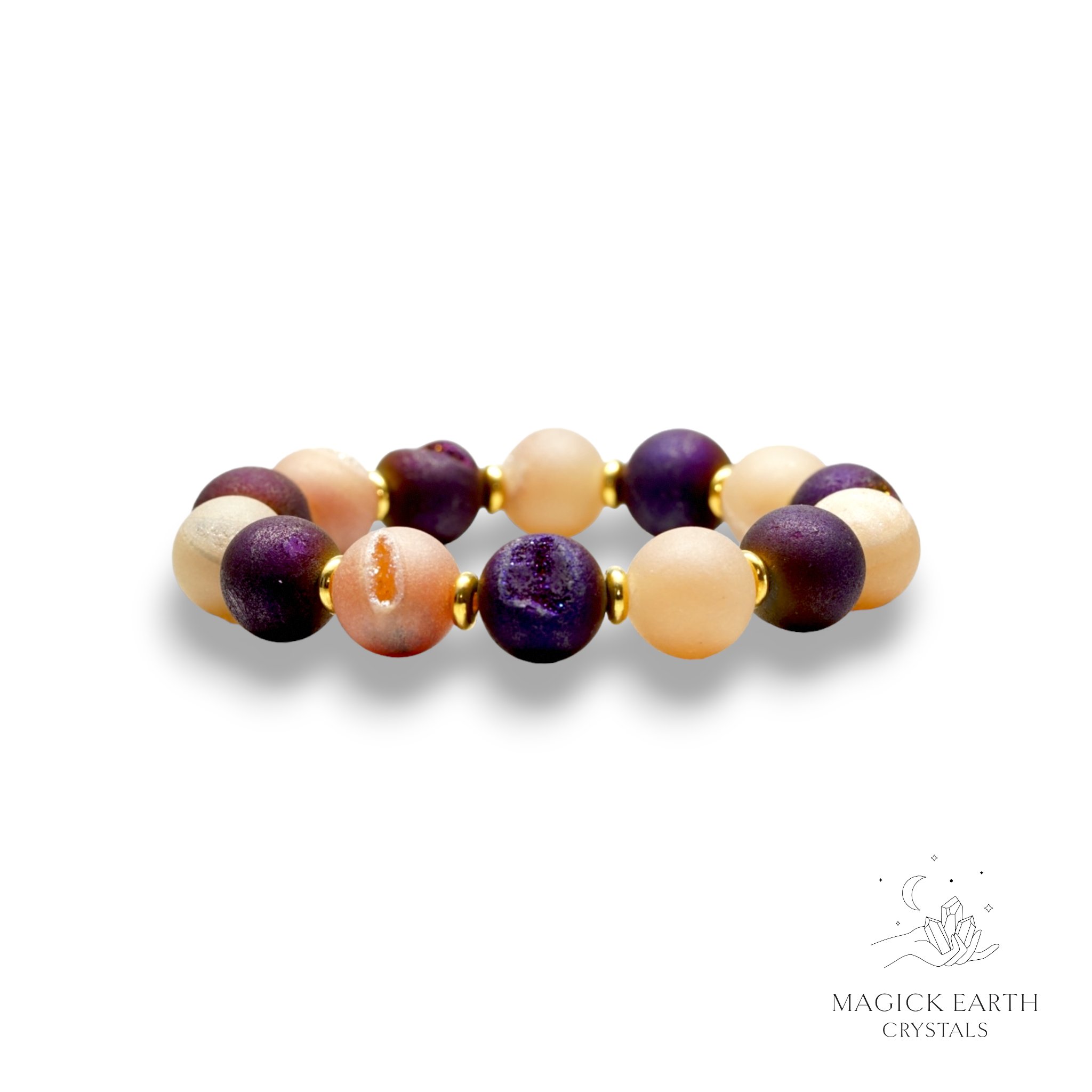 Electroplated Druzy Bracelet in Purple & Beige with Stretch Finish for Steady Strength