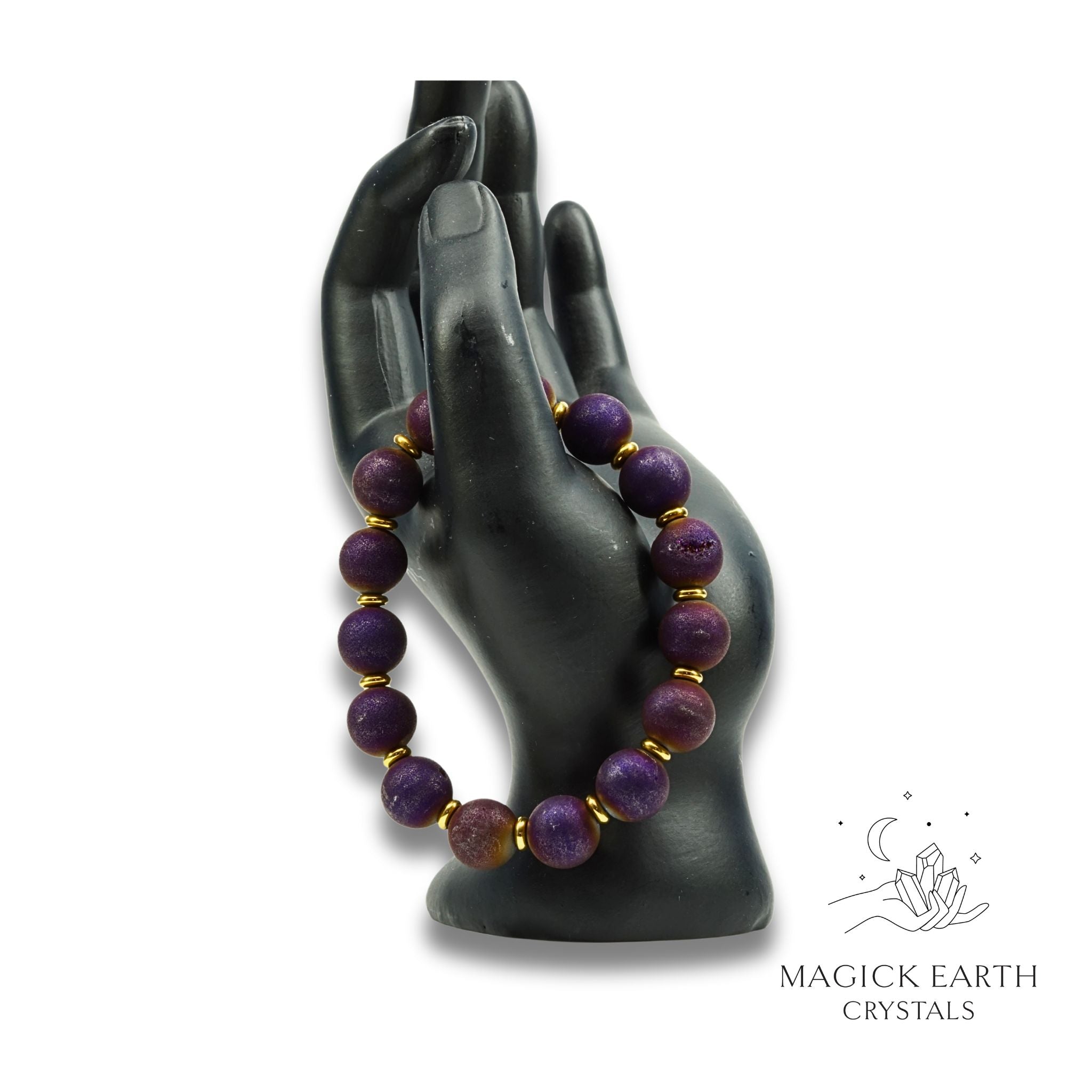 Electroplated Druzy Bracelet in Purple with Stretch Finish for Steady Strength