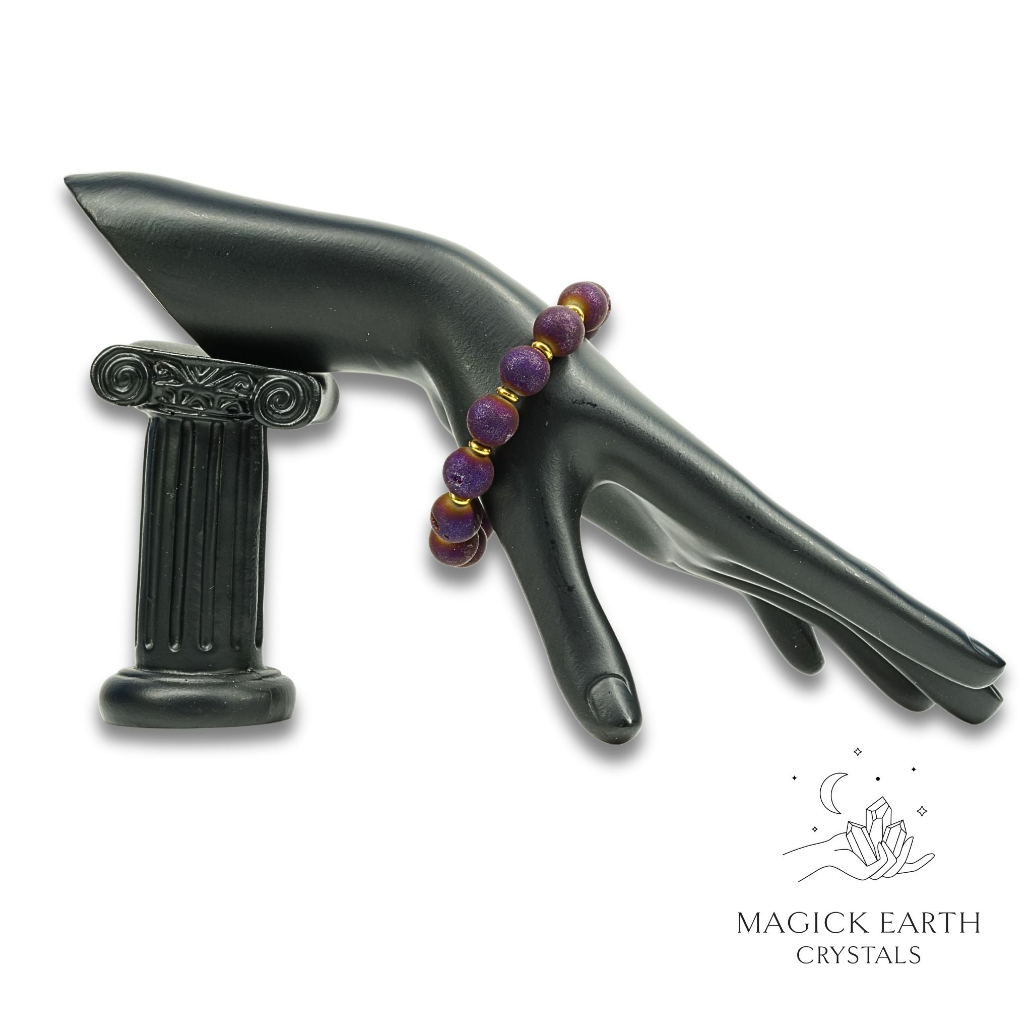 Electroplated Druzy Bracelet in Purple with Stretch Finish for Steady Strength