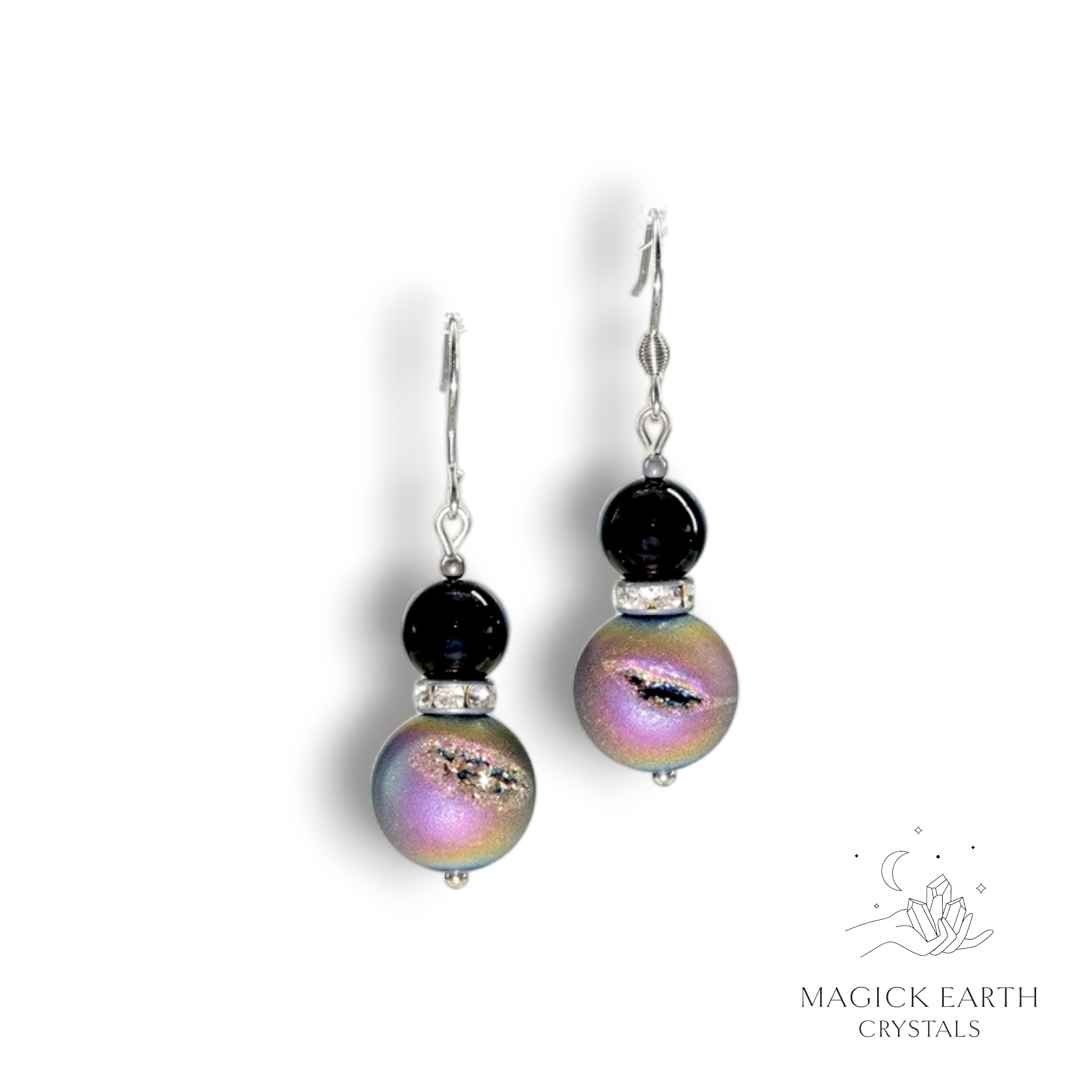 Electroplated Druzy Earrings in Rainbow with Platinum Finish for Steady Strength