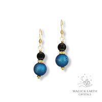 Electroplated Druzy Earrings in Gold with Blue Finish for Steady Strength