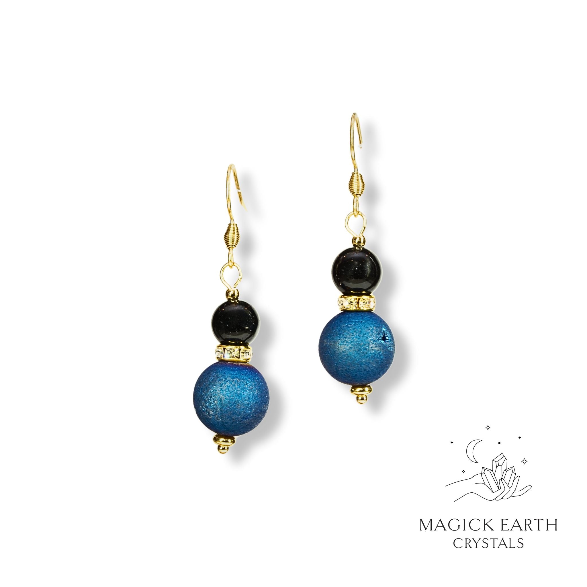 Electroplated Druzy Earrings in Gold with Blue Finish for Steady Strength