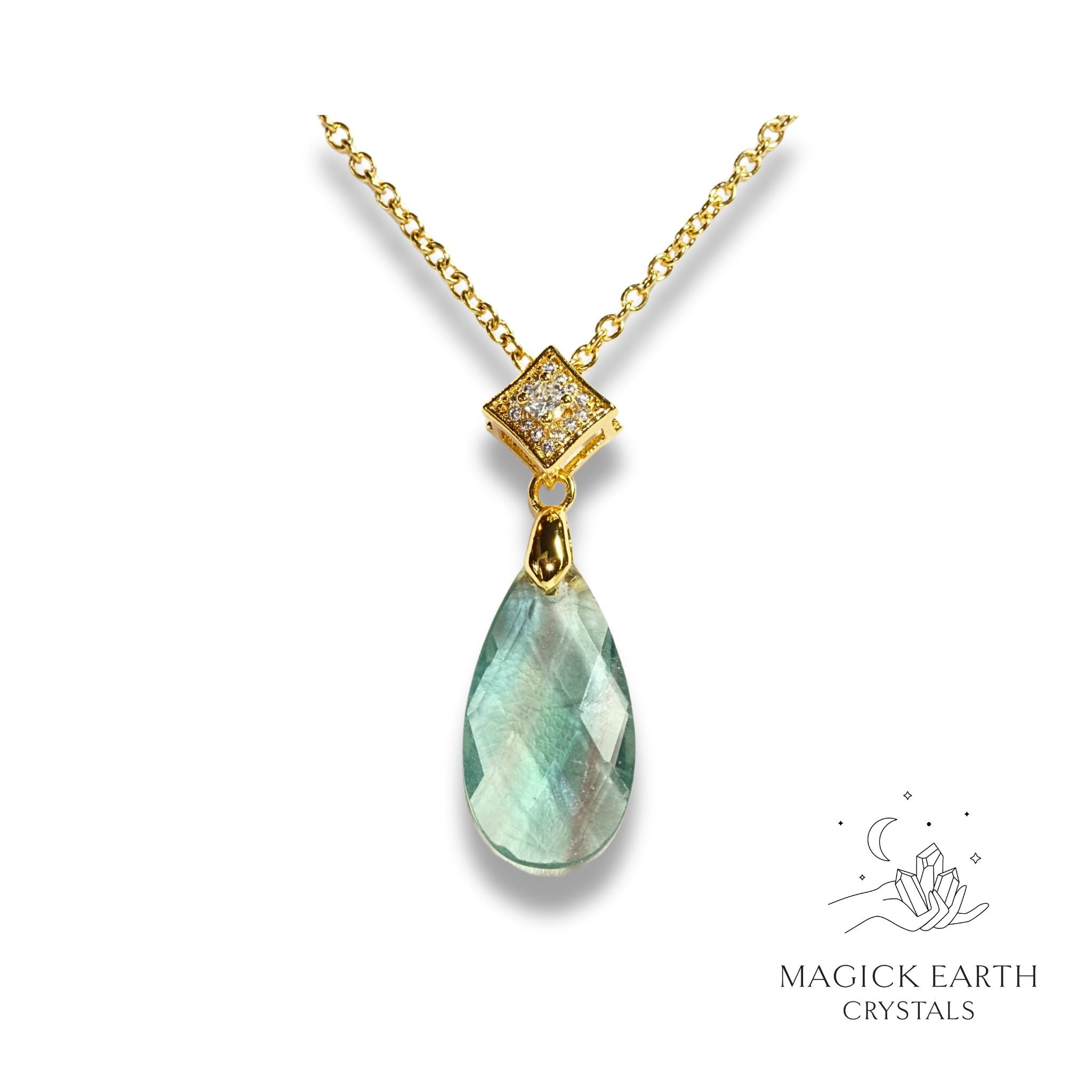 Green Fluorite  Faceted Teardrop Pendant   with Gold Finish For Laser Focus