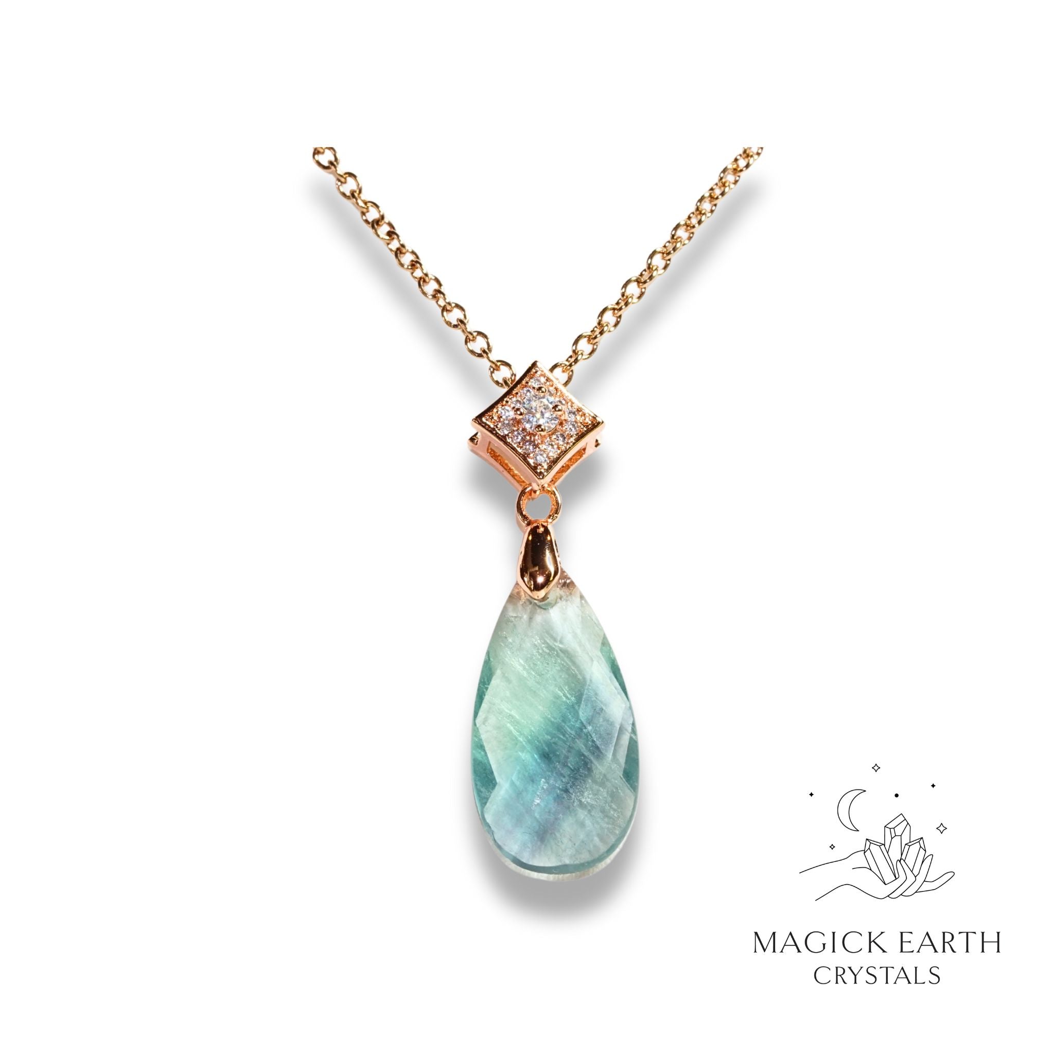 Green Fluorite  Faceted Teardrop Pendant   with Rose Gold Finish For Laser Focus