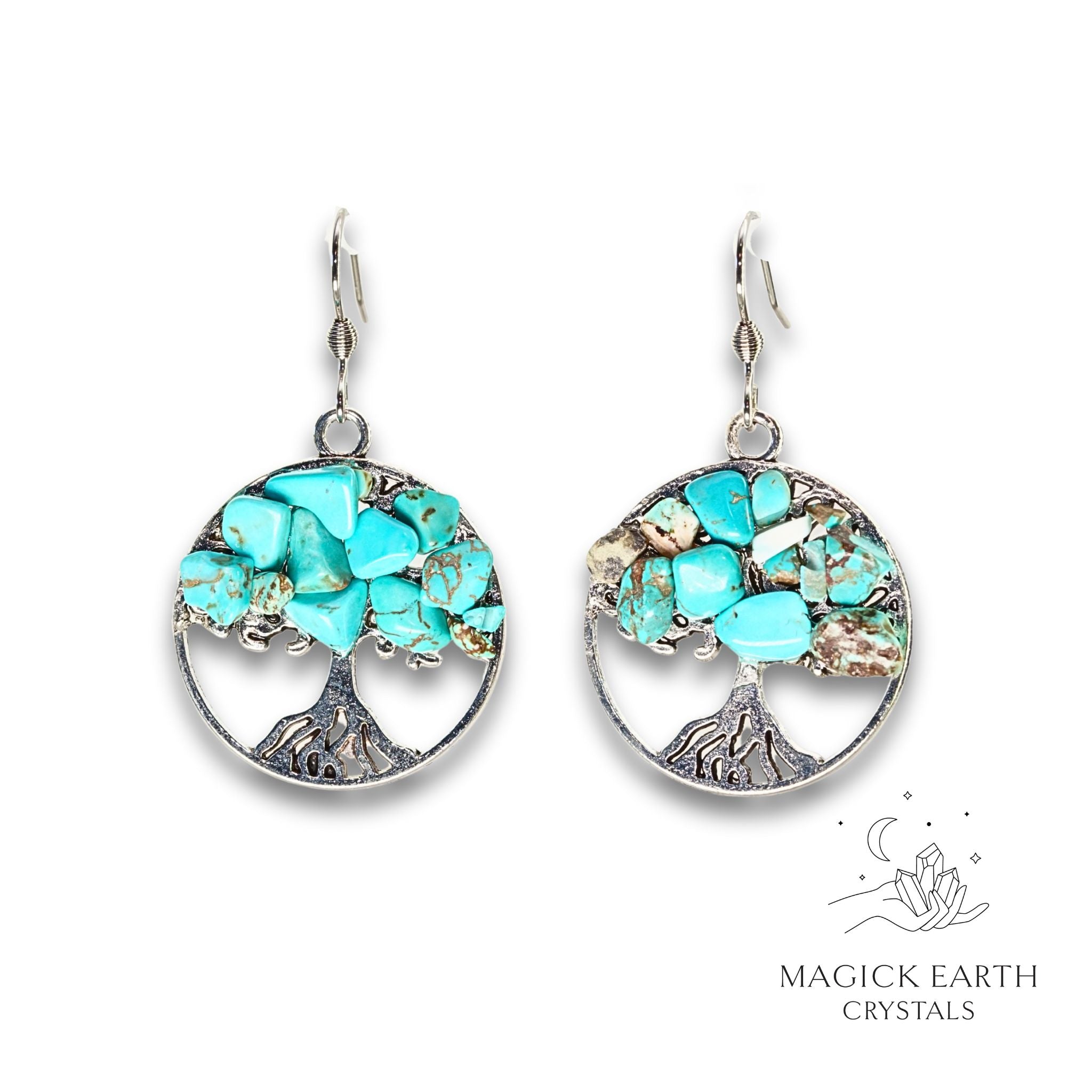 Howlite Tree Of Life Earrings Blue For Calm Communication