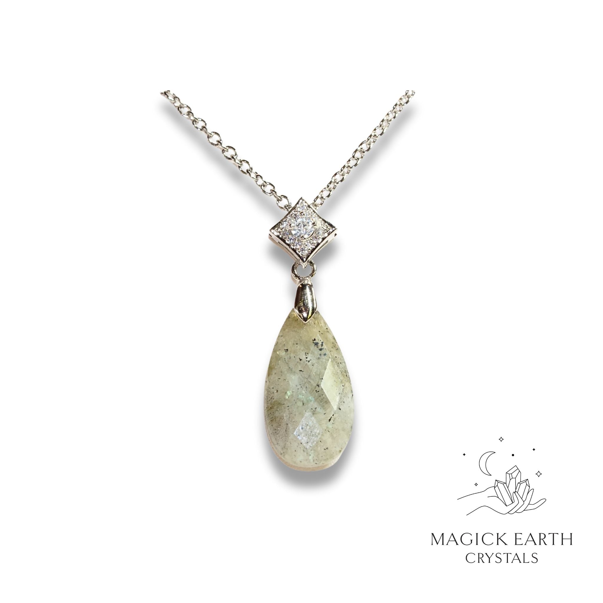 Labradorite  Faceted Teardrop Pendant with Platinum Finish For Magickal Protection