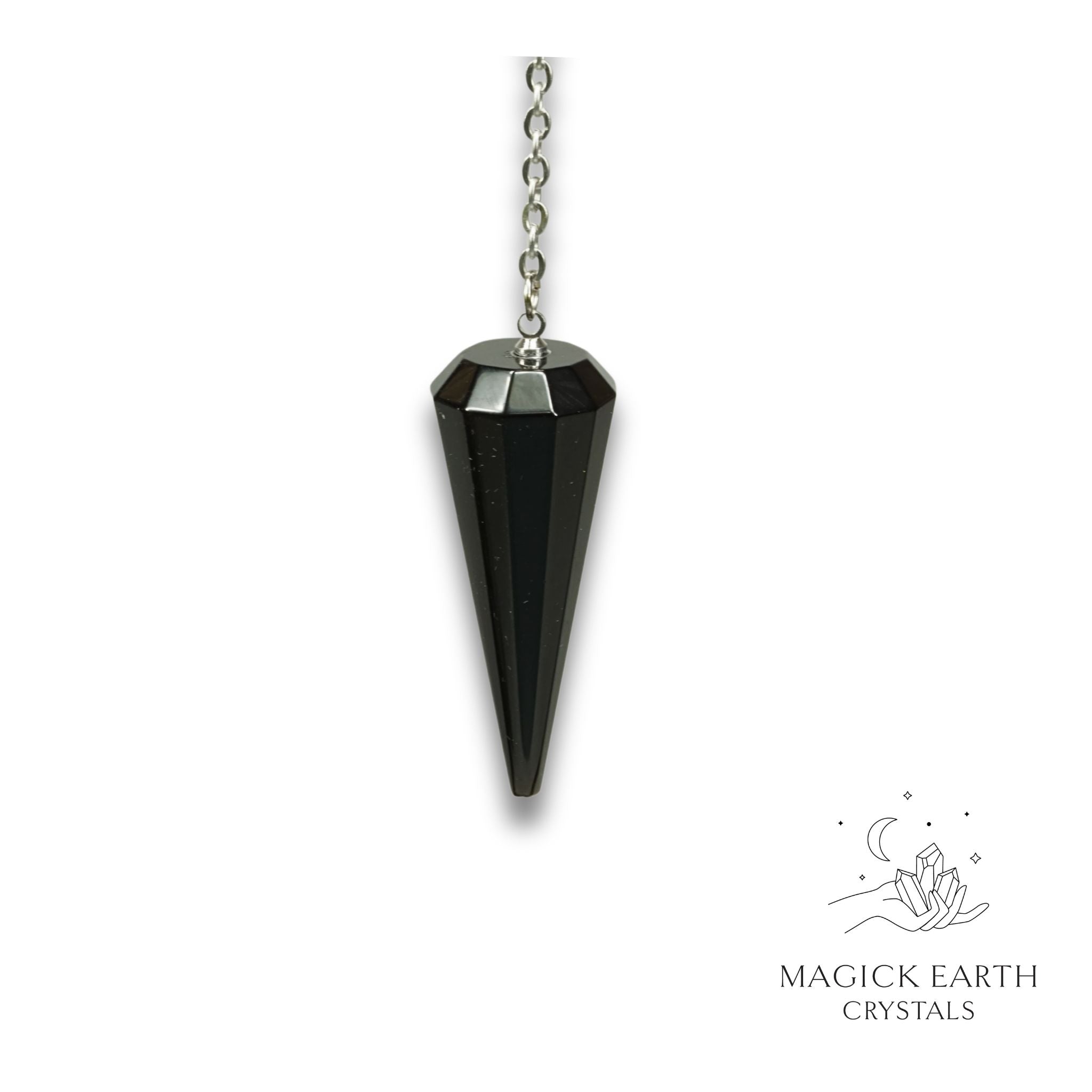 Obsidian 12 Facet Pendulum With Platinum Finish For Tough Love Protection