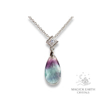 Purple Fluorite  Faceted Teardrop Pendant  with Platinum Finish For Laser Focus