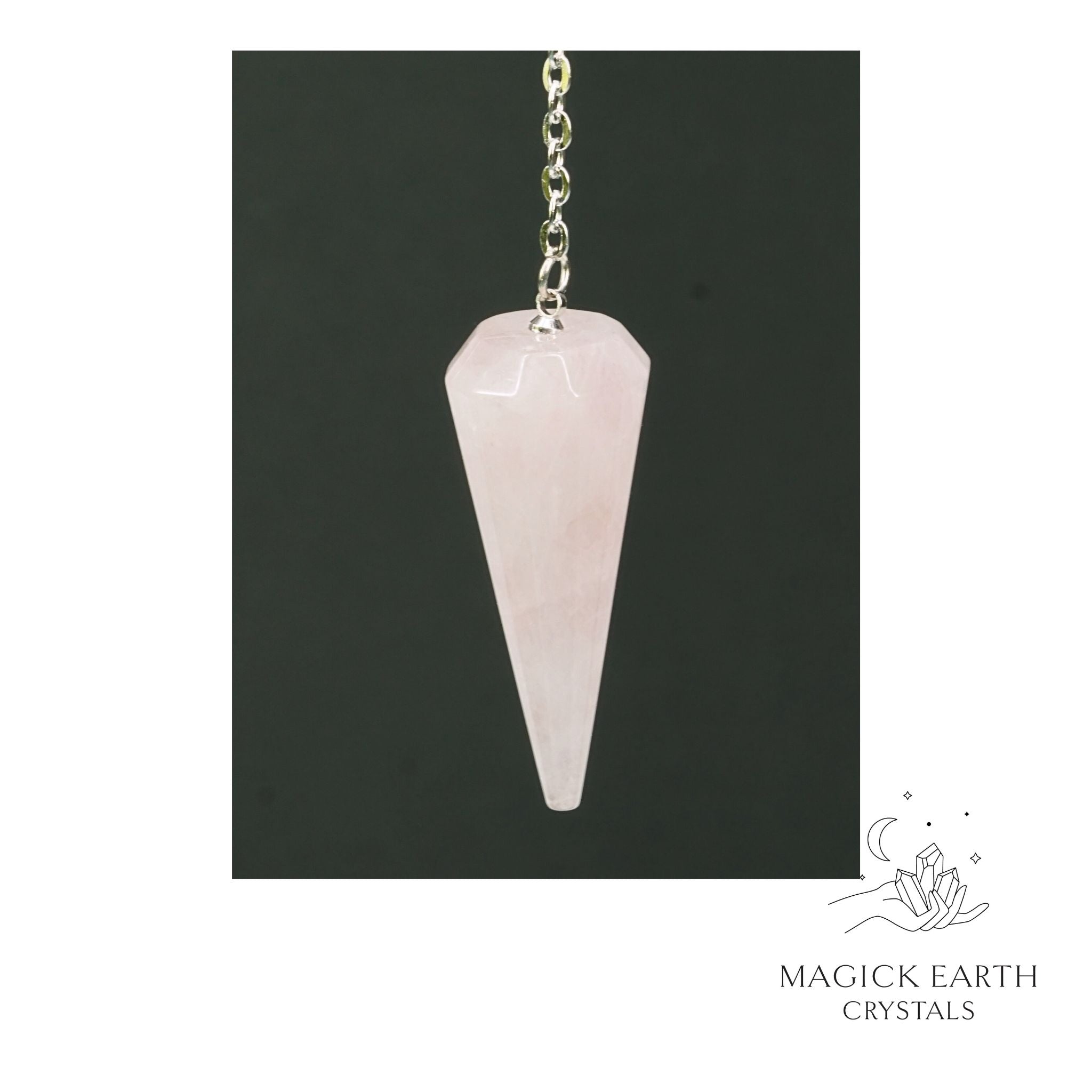 Rose Quartz 12 Facet Pendulum for Amplified Love Platinum Finish