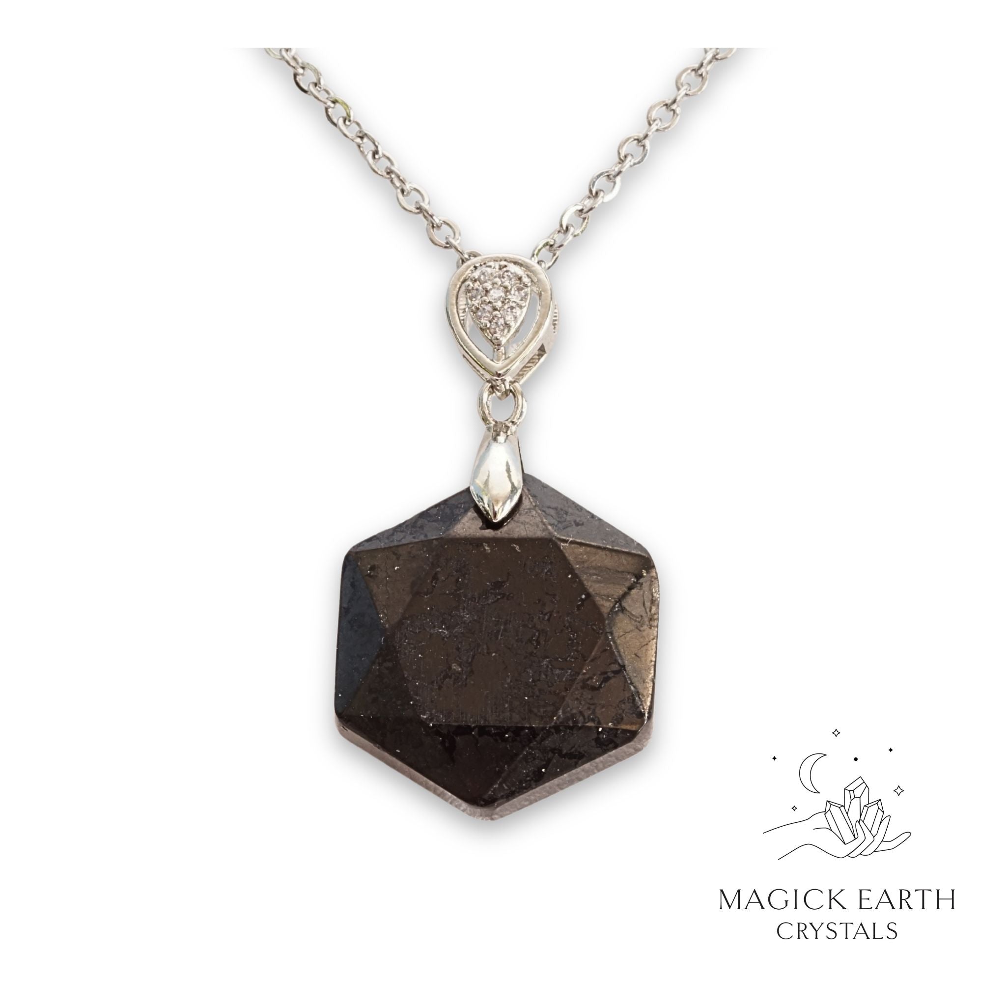 Shungite Hexagon Pendants with Platinum Finish for Energetic Armour – Magick Earth Crystals Australia