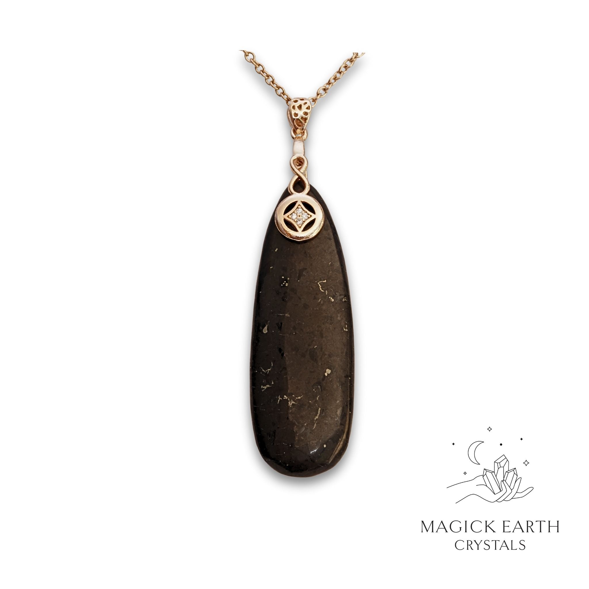 Shungite Long Teardrop Pendant with Rosse Gold Finish for Energetic Armour – Magick Earth Crystals Australia