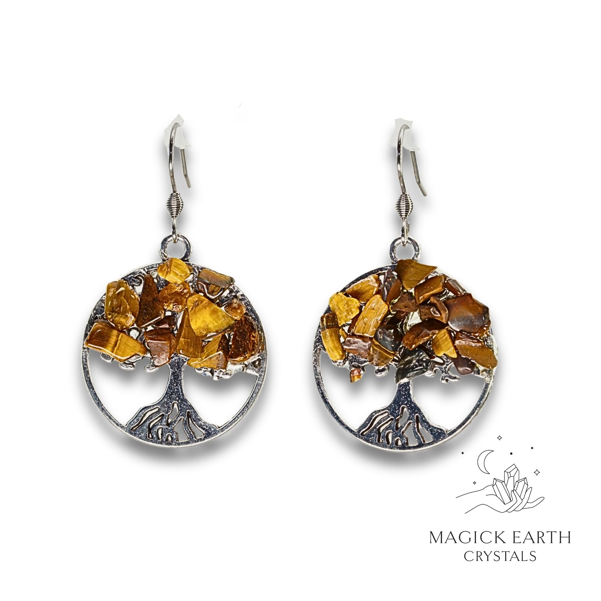 Tiger Eye Tree Of Life Earrings For Confident Courage