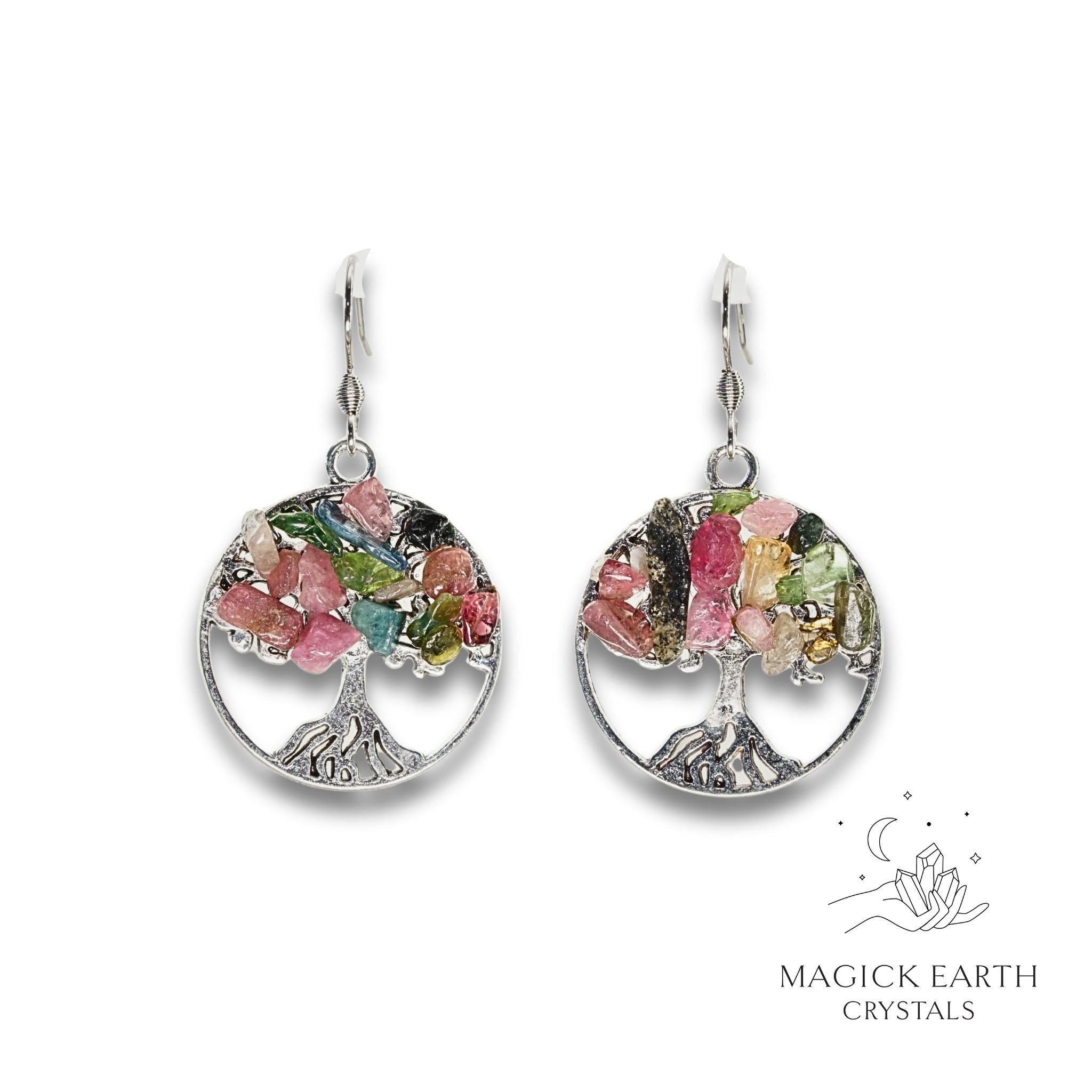 Tourmaline Tree of Life Earrings For Vibrant Alignment