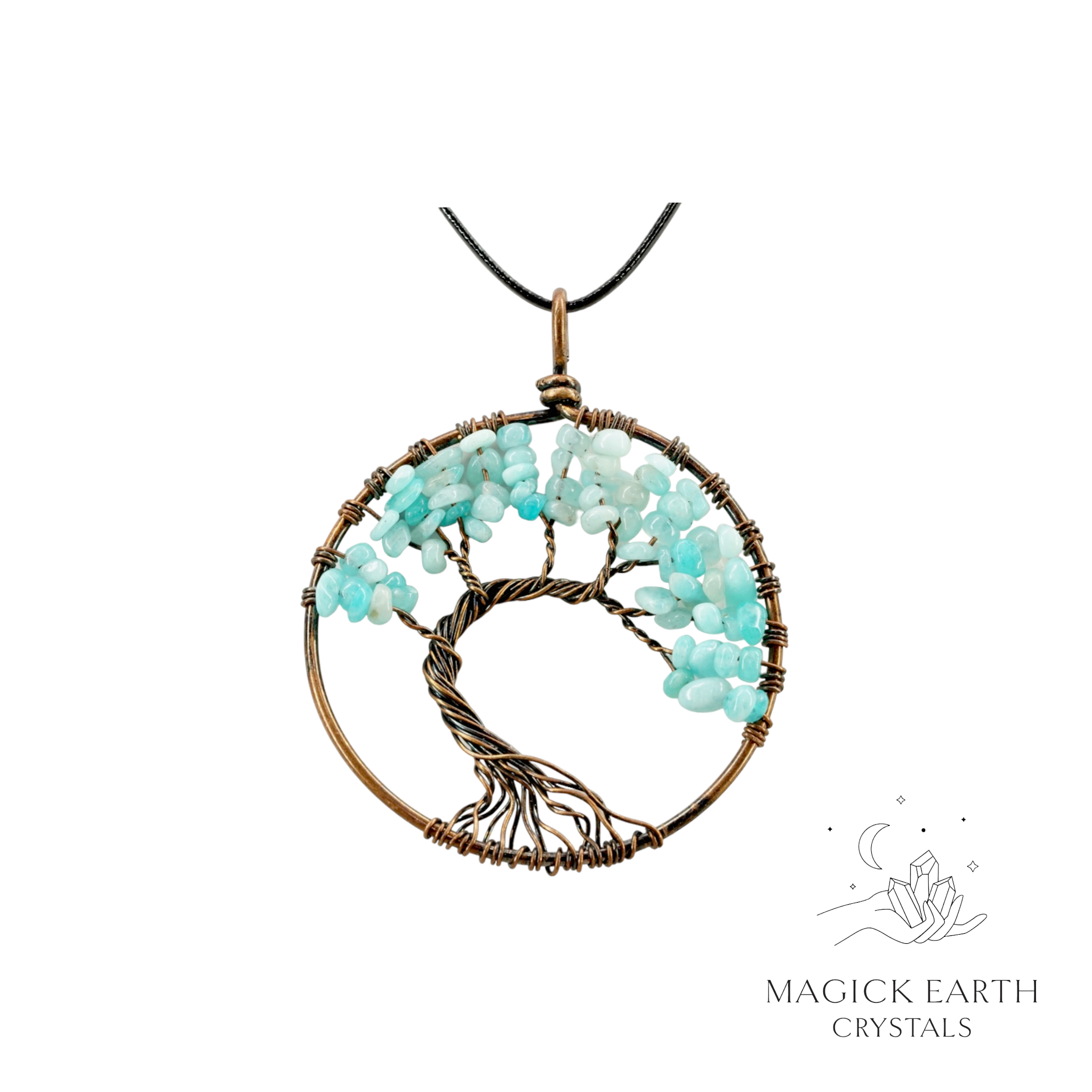 Amazonite chip tree of life pendant with  copper finish For Boundaries  Emotional Balance