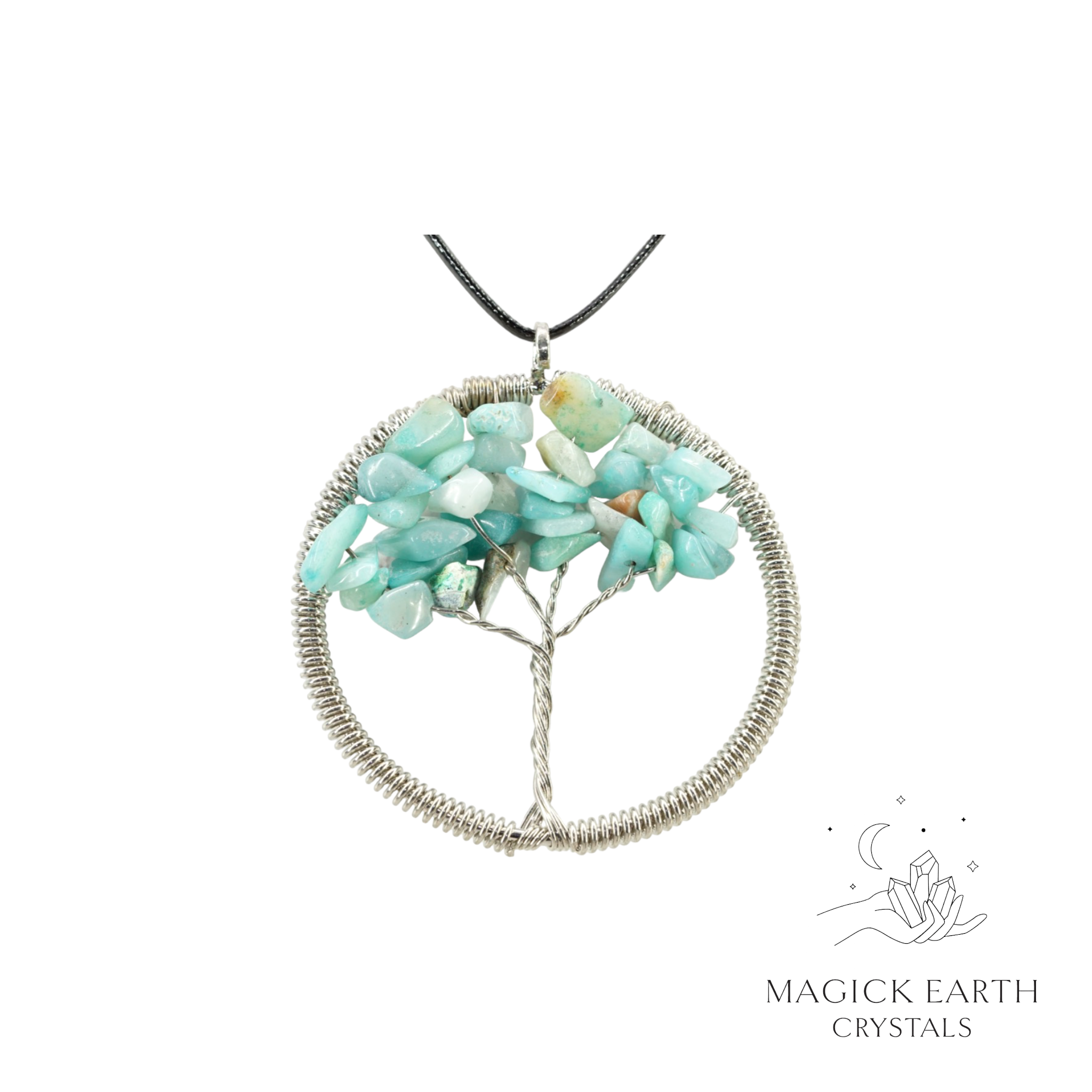 Amazonite chip tree of life pendant with platinum finish For Boundaries  Emotional Balance