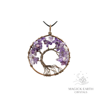 Amethyst crystal chip tree of life pendant For Stress Relief & Sleep