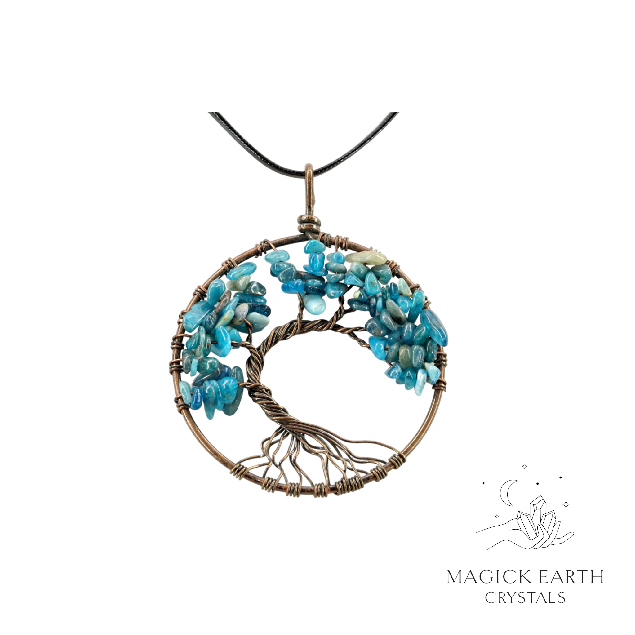 Apatite crystal chip tree of life pendant with copper finish For Motivation & Creativity