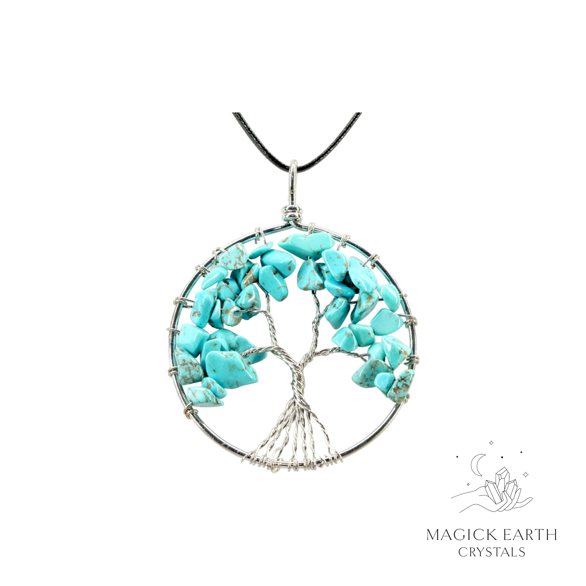 Howlite Blue (synthetic) crystal chip tree of life pendant For Calm Communication