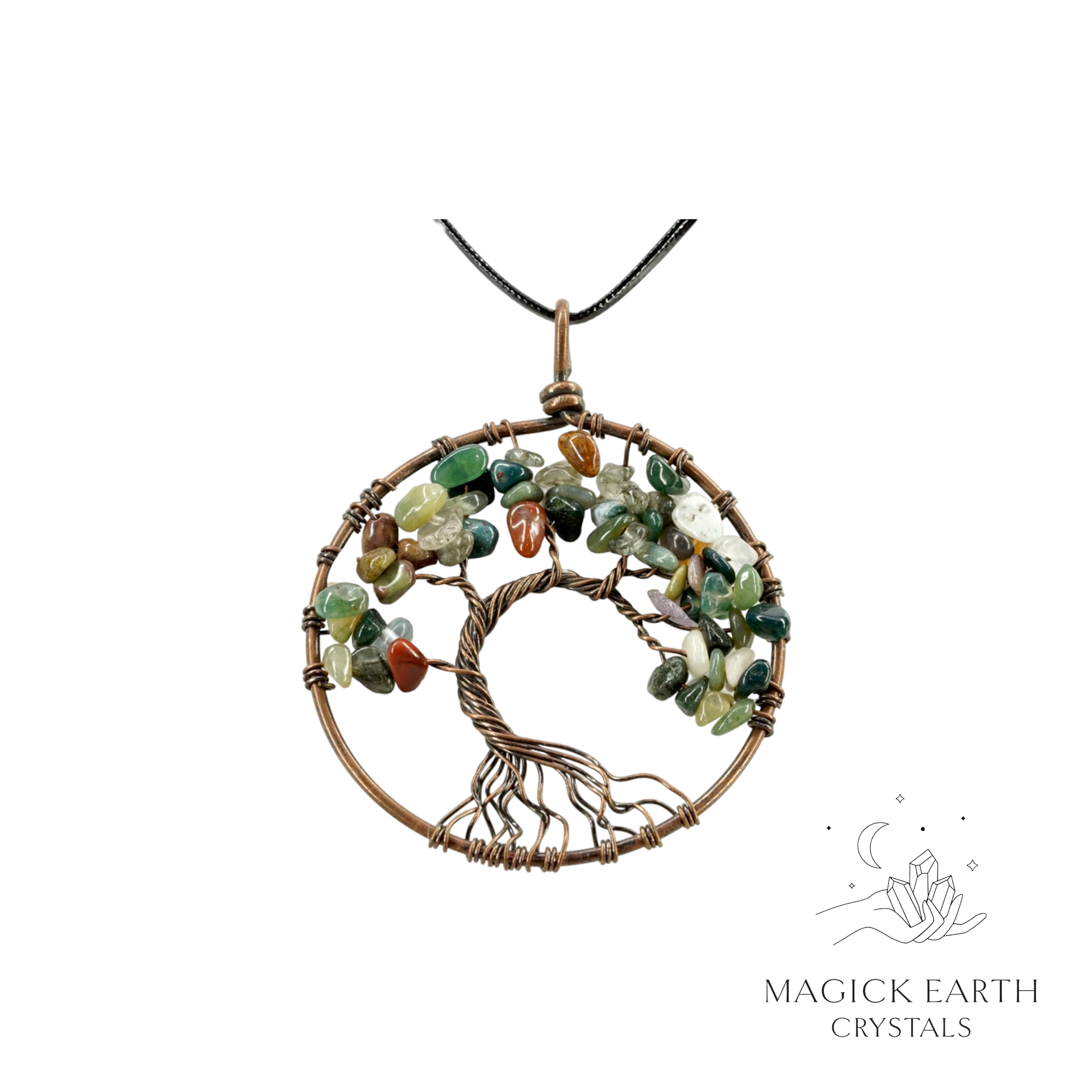 Indian Agate Crystal Chip tree of life pendant  For Tranquil Strength