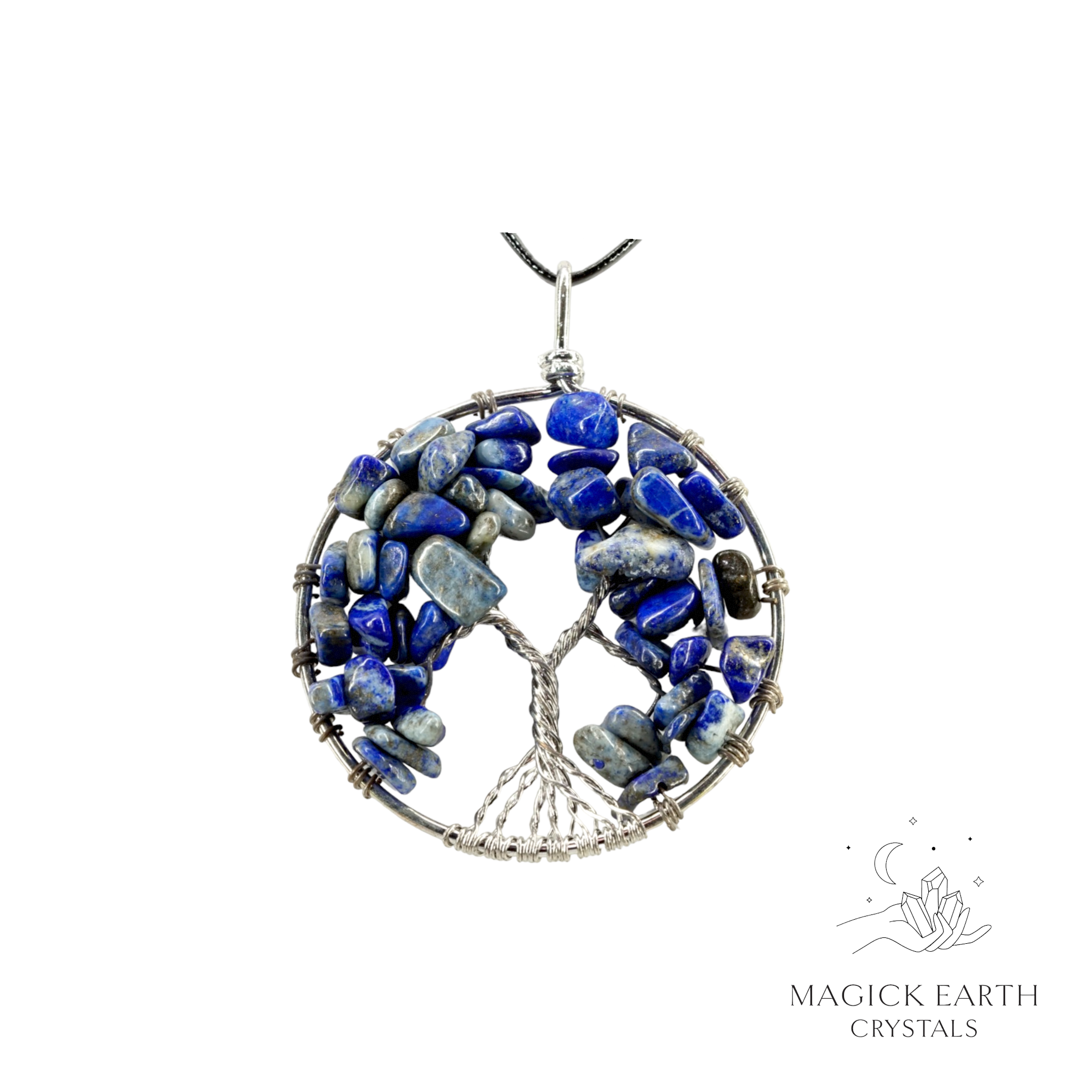 Lapis Lazuli Crystal Chip Tree Of Life Pendant For Clear-Sight & Wisdom