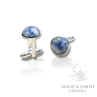 Blue Spot Jasper  Cufflinks With Silver Finish For Gentle Expression & Overwhelm