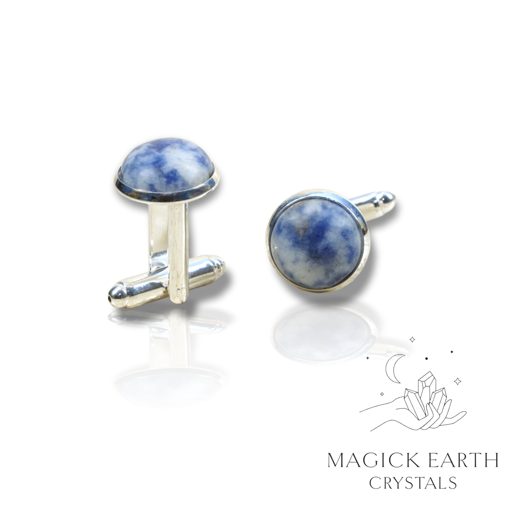 Blue Spot Jasper  Cufflinks With Silver Finish For Gentle Expression & Overwhelm