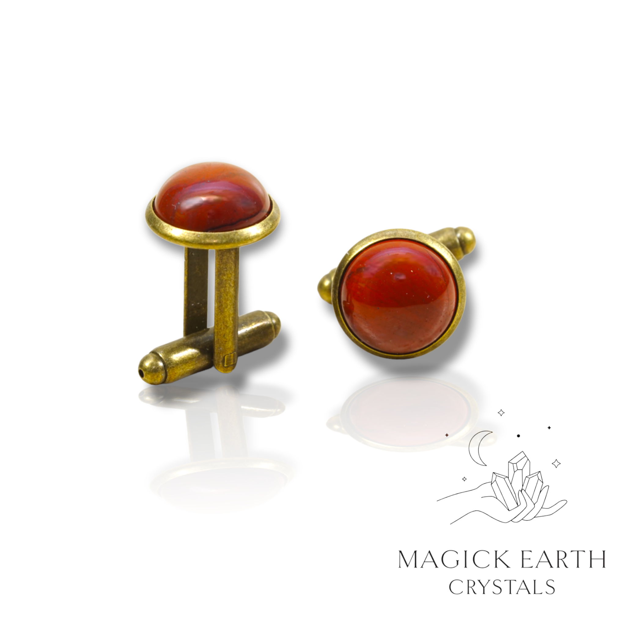 Strength & Stability - Brecciated Jasper Crystal Gemstone Cabochon Cufflinks With Antique Bronze Finish