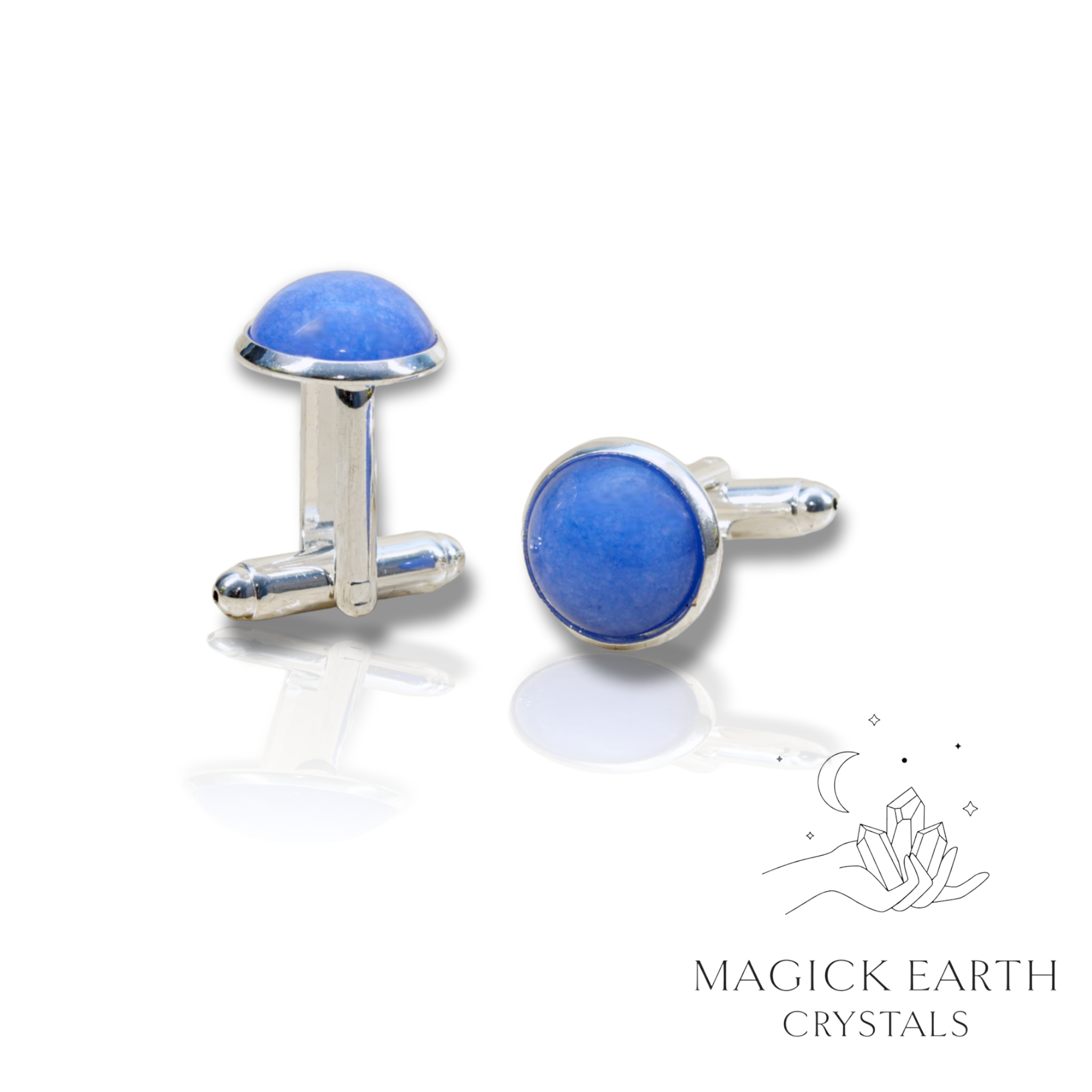 White Jade (Dyed Blue) Cufflinks  For Peaceful Clarity